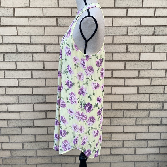 ❌DONATED❌Yellow Purple Floral High Neck Flowy Lined Dress - Picture 5 of 16